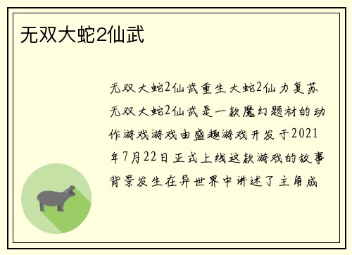 无双大蛇2仙武